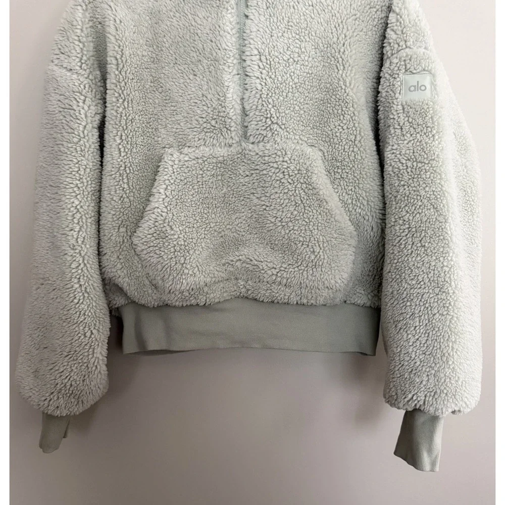 Alo Yoga Streetside Half Zip Sherpa Hoodie Pullover Light Green Women's‎ Medium
